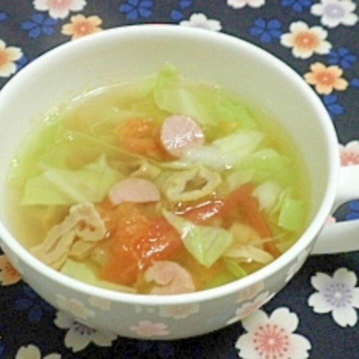 干し竹の子入り♪きゃべつとトマトのスープ